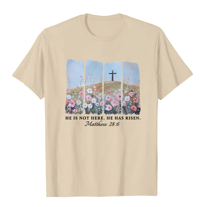 Christianartworkshop Er ist auferstanden – Glaubensinspiriertes T-Shirt mit Blumenkreuz - Aprikose - 2XL - image 6