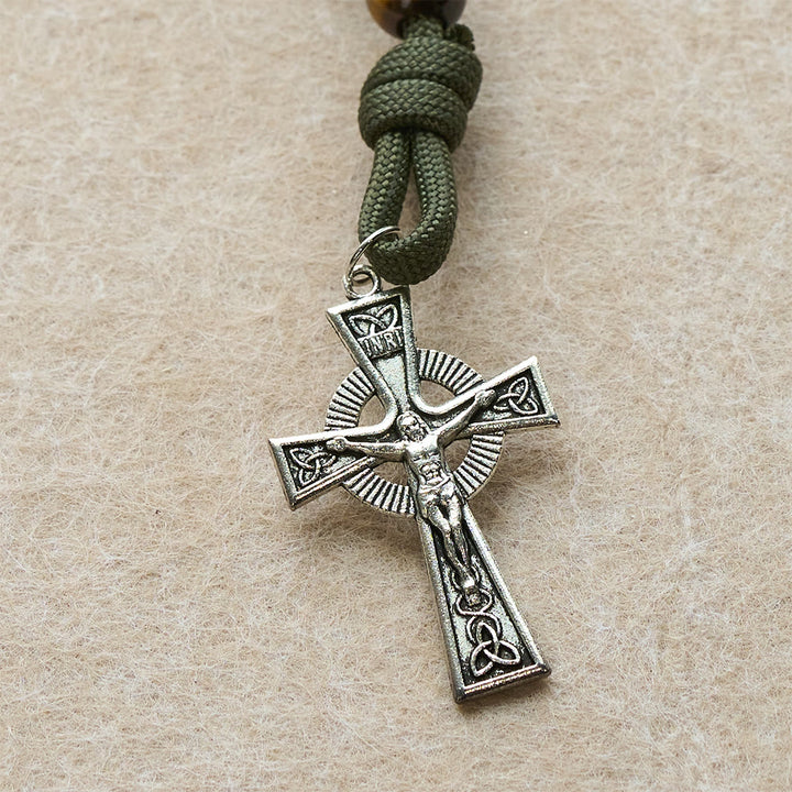 Christianartworkshop Tigeraugen-Taschenrosenkranz mit der Göttlichen Barmherzigkeit: Mut & Glaube mit Paracord-Design - image 5