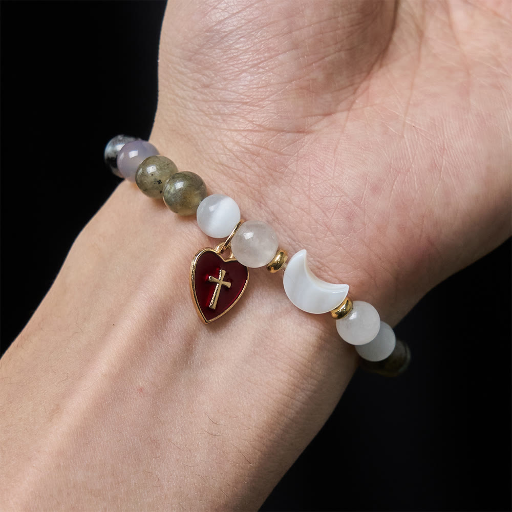 Christianartworkshop Armband mit Farbverlauf von Tag zu Nacht und rotem Herzkreuz: Glaube, der niemals verblasst - image 1