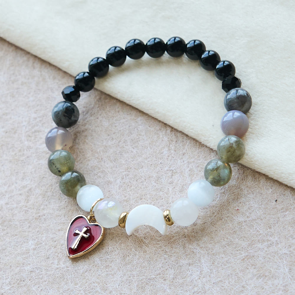 Christianartworkshop Armband mit Farbverlauf von Tag zu Nacht und rotem Herzkreuz: Glaube, der niemals verblasst - Handgelenkumfang: 7,09 Zoll / 18 cm - image 0
