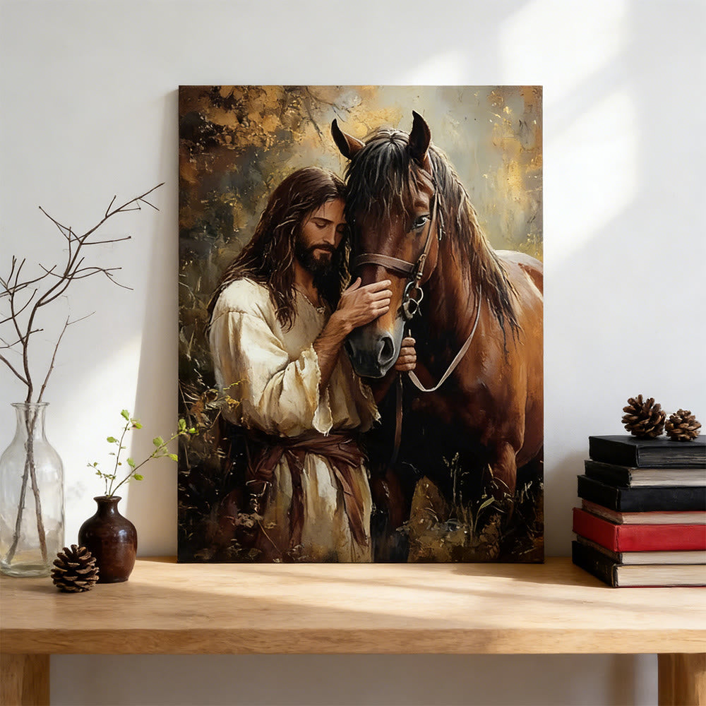 Christianartworkshop Wandbild „Sanfte Figur & Pferd“: Zärtliche Pflege für Wohnräume - image 1