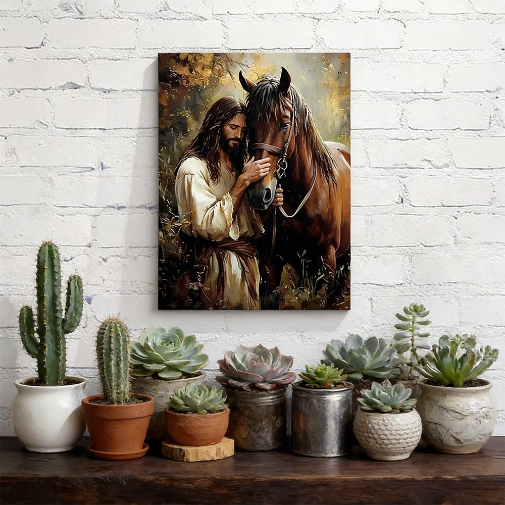 Christianartworkshop Wandbild „Sanfte Figur & Pferd“: Zärtliche Pflege für Wohnräume - image 4