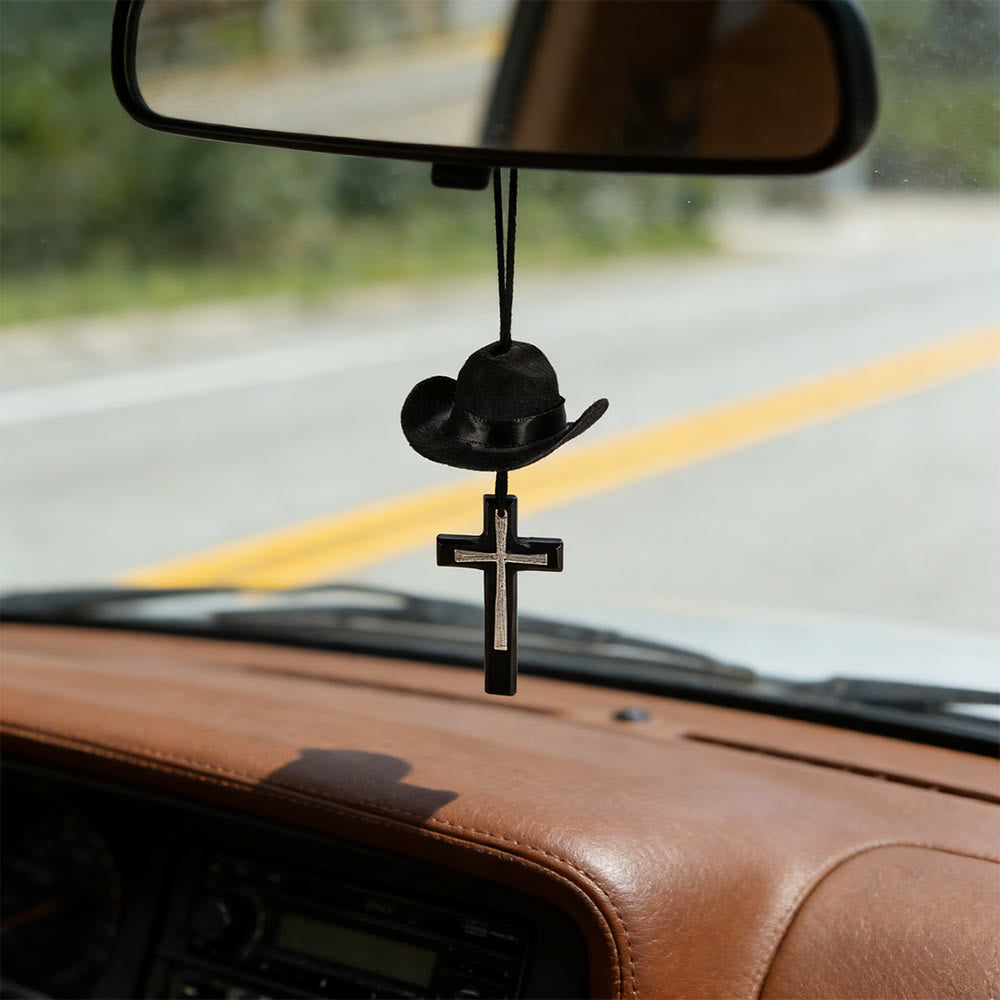 Christianartworkshop Cowboyhut- und Kreuz-Autoanhänger: Unerschütterlicher Glaube für die offene Straße - Kreuz aus Holz und Metall - Schwarz - Ohne Perle - image 9