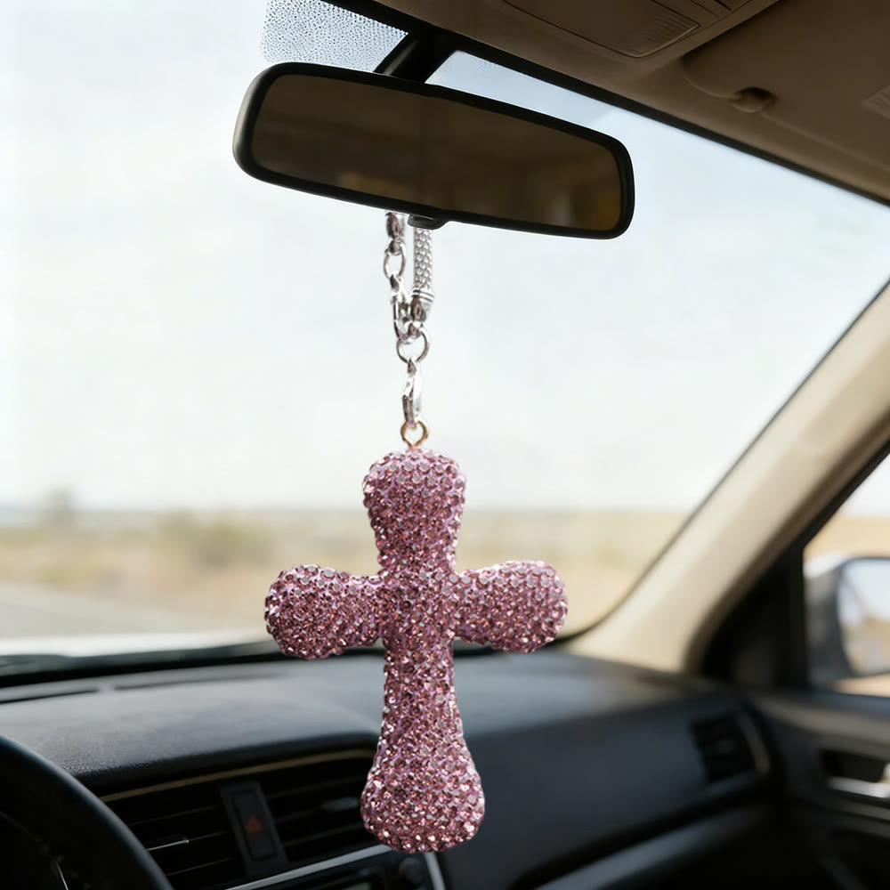 Christianartworkshop Autoanhänger mit kristallverziertem Kreuz: Strahlender Glaube für jede Reise - Lila - image 7