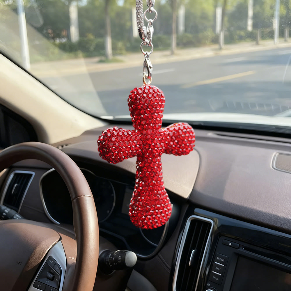 Christianartworkshop Autoanhänger mit kristallverziertem Kreuz: Strahlender Glaube für jede Reise - Rot - image 0