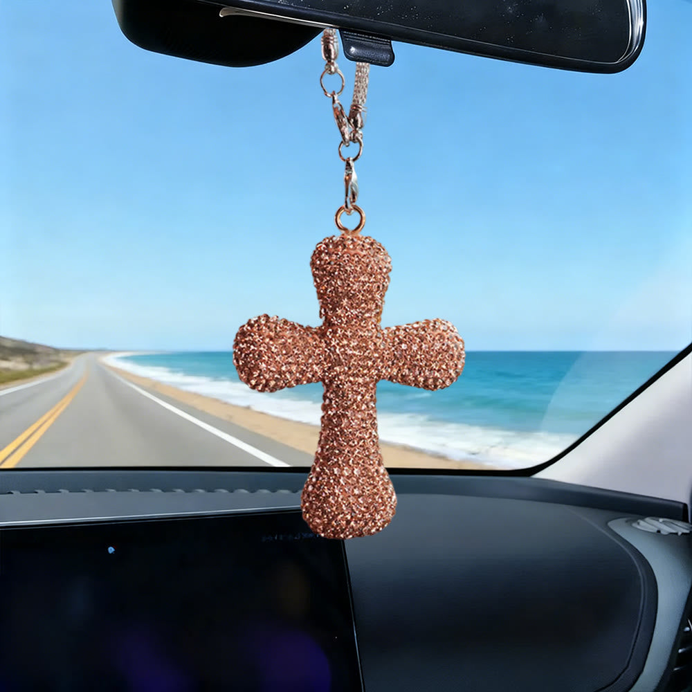 Christianartworkshop Autoanhänger mit kristallverziertem Kreuz: Strahlender Glaube für jede Reise - Sekt - image 3
