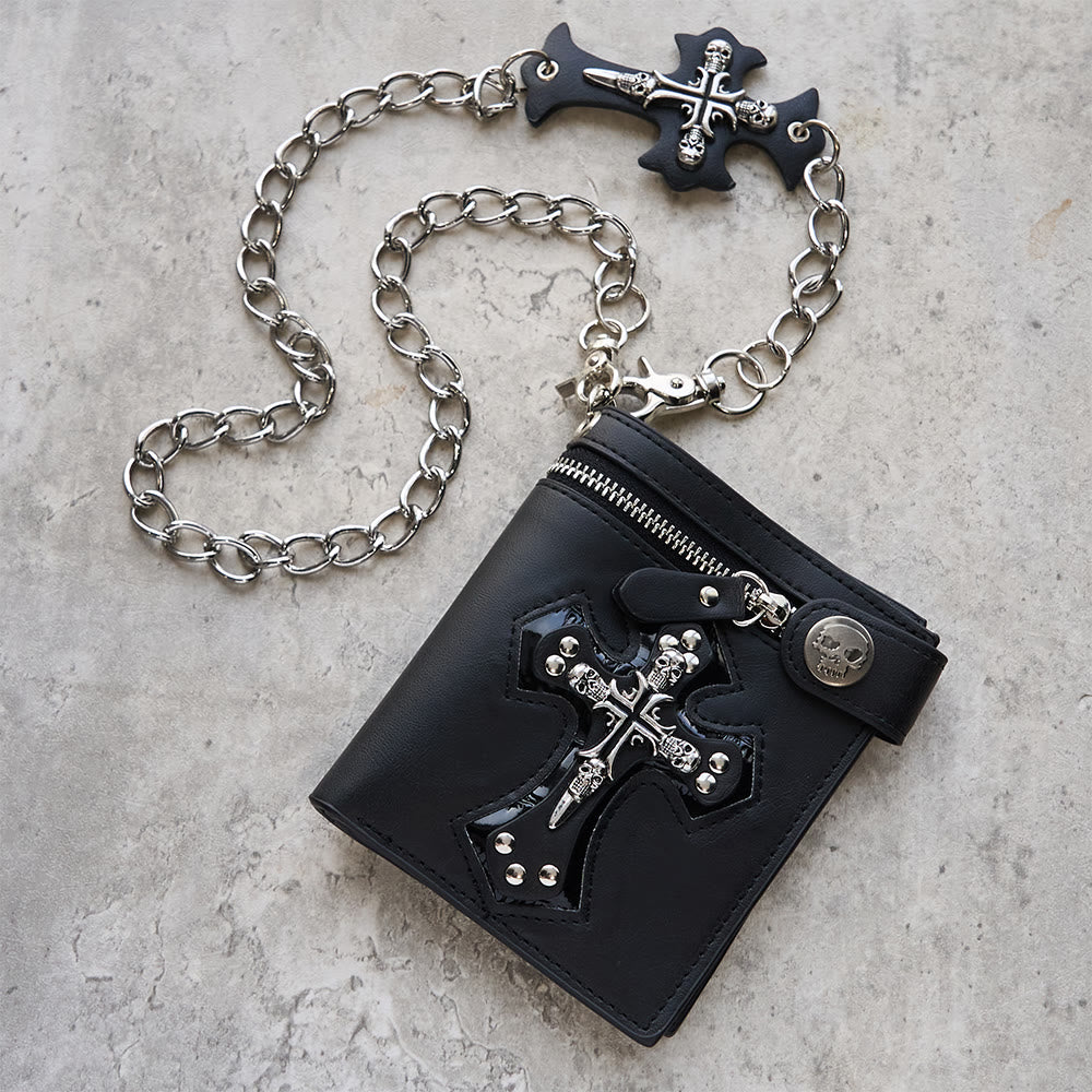 Christianartworkshop Geldbörse mit Kreuz und Totenkopf (mit/ohne Kette): Stille Erinnerung an den Glauben - Mit Kette - image 0