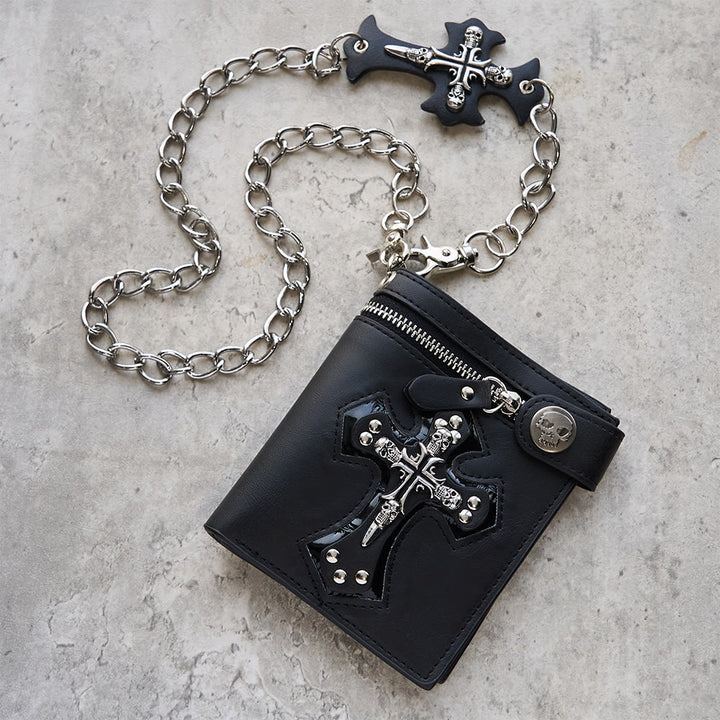 Christianartworkshop Geldbörse mit Kreuz und Totenkopf (mit/ohne Kette): Stille Erinnerung an den Glauben - Mit Kette - image 0
