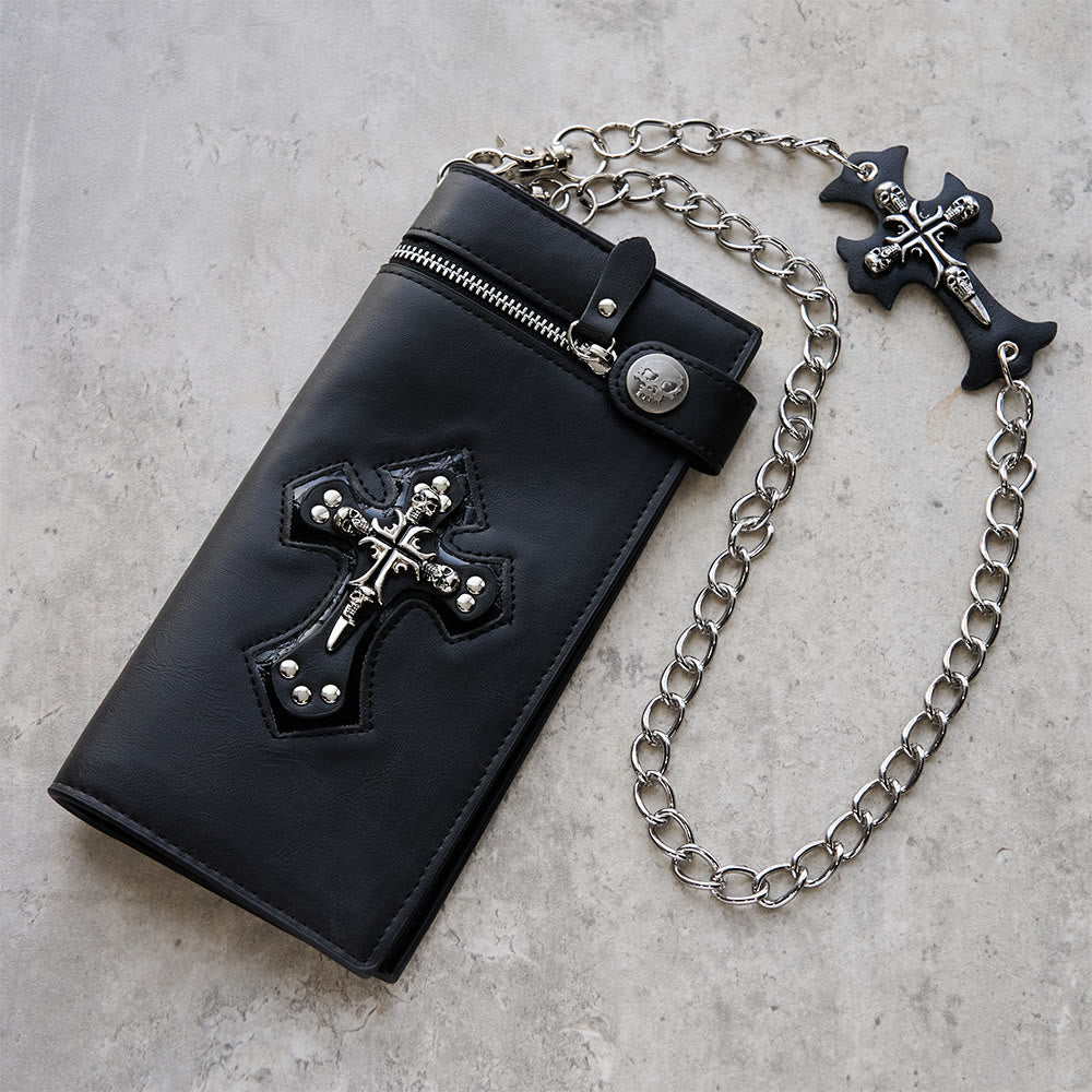 Christianartworkshop Lange/Kurze Geldbörse mit Kreuz- und Totenkopfmotiv: Stille Erinnerung an den Glauben - Lang - image 0