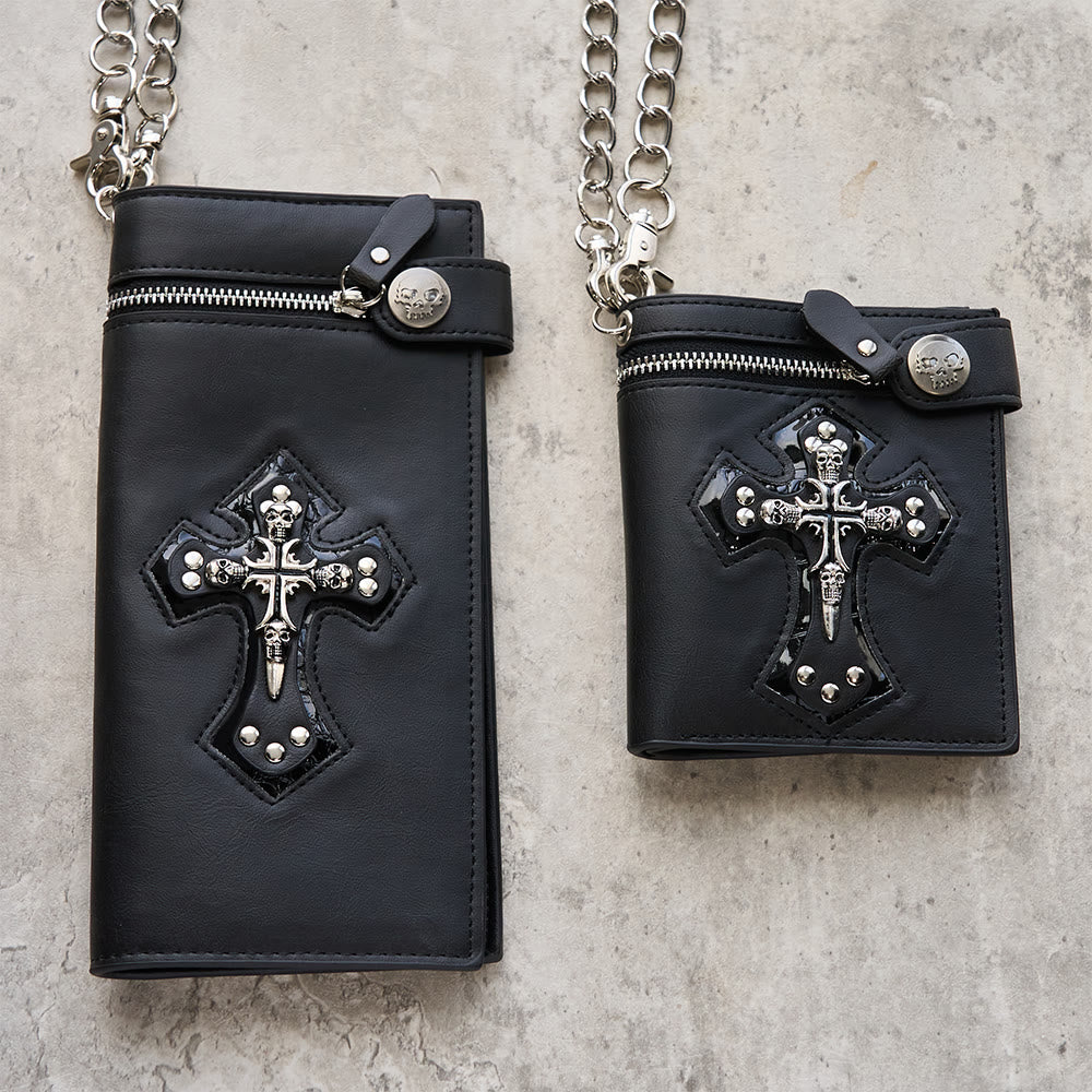 Christianartworkshop Lange/Kurze Geldbörse mit Kreuz- und Totenkopfmotiv: Stille Erinnerung an den Glauben - image 1