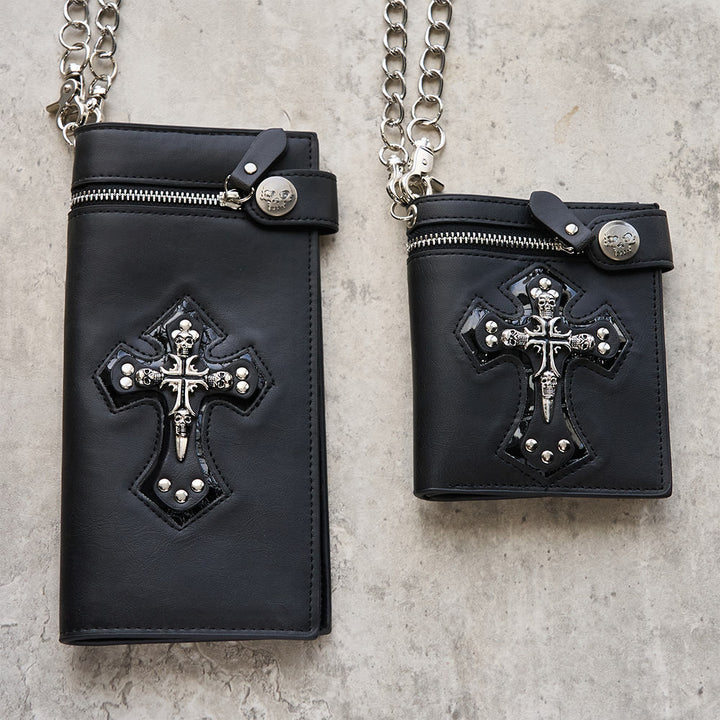 Christianartworkshop Lange/Kurze Geldbörse mit Kreuz- und Totenkopfmotiv: Stille Erinnerung an den Glauben - image 1