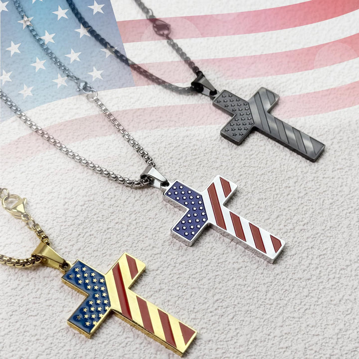 Dreifarbige Kreuzkette von Christianartworkshop mit amerikanischer Flagge und Bibelvers: Ein patriotischer Ausdruck - image 43
