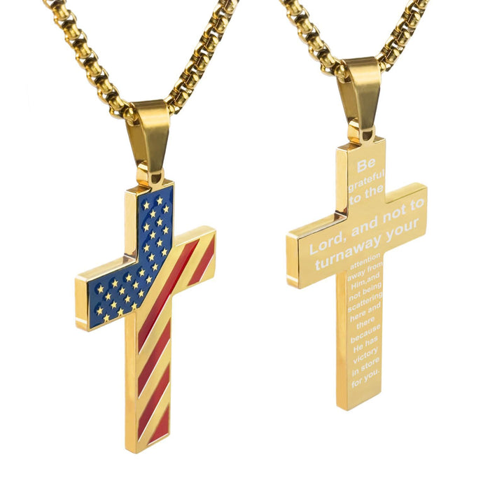 Dreifarbige Kreuzkette von Christianartworkshop mit amerikanischer Flagge und Bibelvers: Ein patriotischer Ausdruck - Golden - Amerikanische Flagge #Sieg im Laden - image 44
