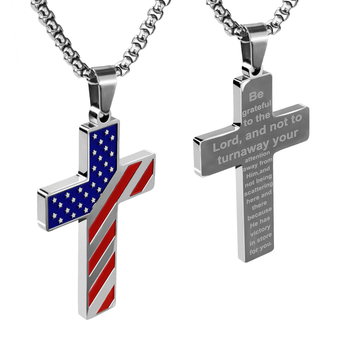 Dreifarbige Kreuzkette von Christianartworkshop mit amerikanischer Flagge und Bibelvers: Ein patriotischer Ausdruck - Silber - Amerikanische Flagge #Sieg im Laden - image 41