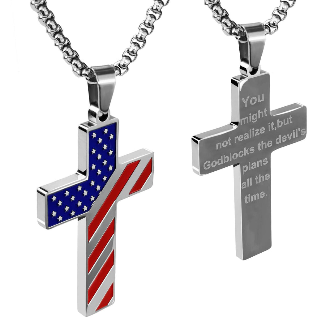 Dreifarbige Kreuzkette von Christianartworkshop mit amerikanischer Flagge und Bibelvers: Ein patriotischer Ausdruck - Silber - Amerikanische Flagge #GottBlockiert - image 47