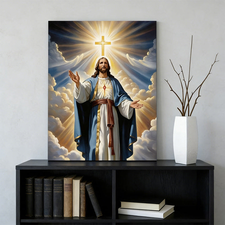 Christianartworkshop Wandbild „Strahlendes Kreuz & Jesus“: Leuchtende Gnade für Ihr Zuhause - Gerahmtes Leinwandgemälde - 11,81''*15,75''0,71"/30*40*1,8cm - image 0