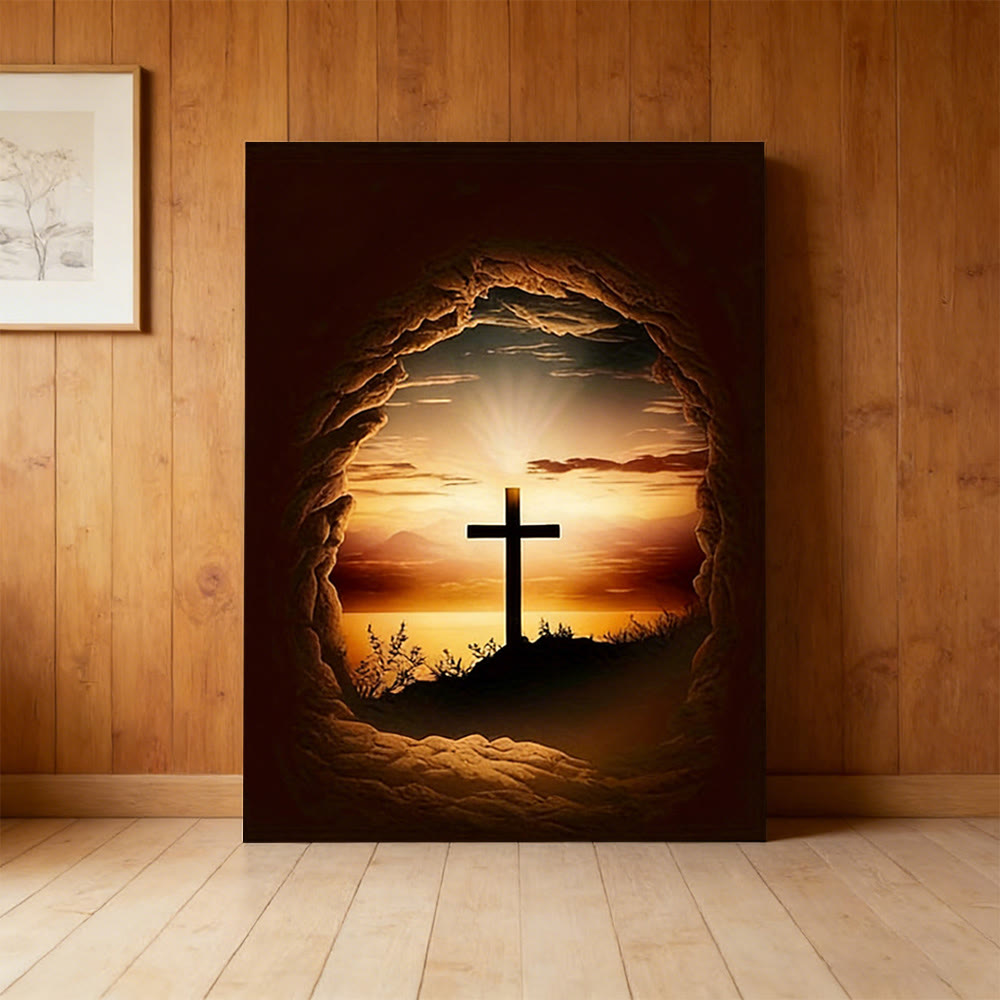 Christianartworkshop Wandbild „Leerer Steinrahmen mit Kreuz“: Hoffnungsvolles Symbol für Ihr Zuhause - Gerahmtes Leinwandgemälde - 11,81''*15,75''0,71"/30*40*1,8cm - image 0