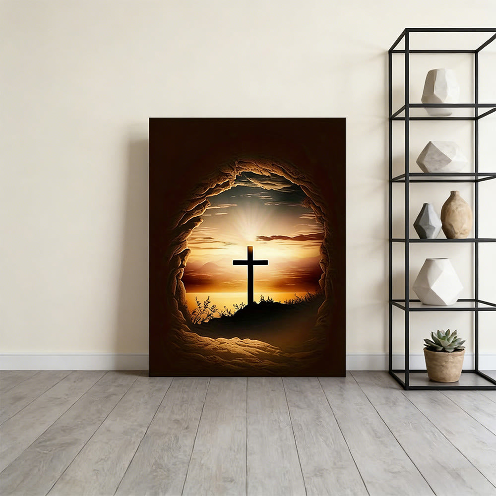 Christianartworkshop Wandbild „Leerer Steinrahmen mit Kreuz“: Hoffnungsvolles Symbol für Ihr Zuhause - image 1