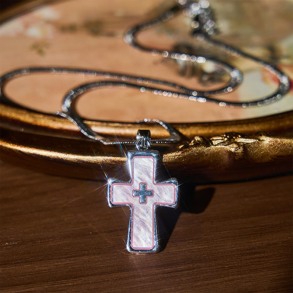 Christianartworkshop Doppelkreuz-Halskette in zwei Farben: Unerschütterlicher Glaube für jeden Tag - Rosa - image 0