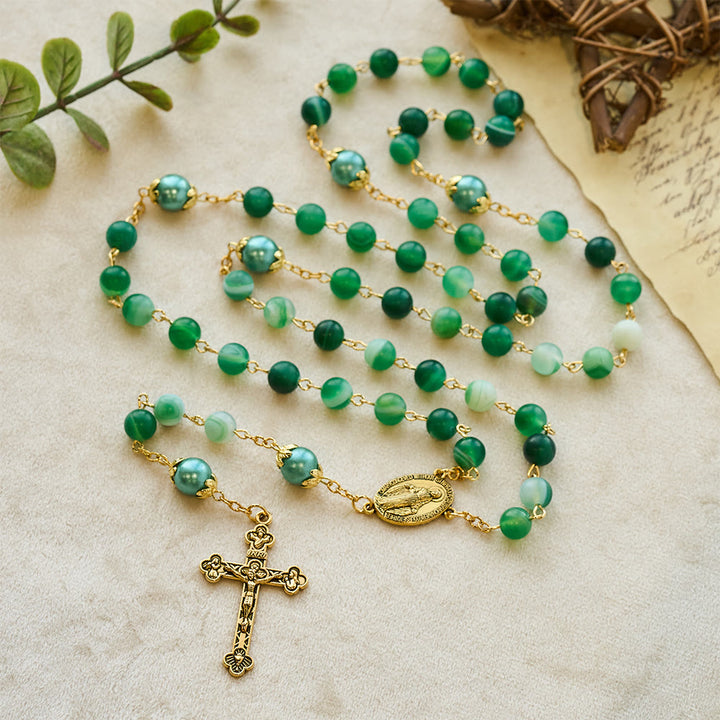 Rosenkranz mit Wundermedaille und Kruzifix von Christianartworkshop, 6 mm rund, grün, aus Kristalllegierung - image 2