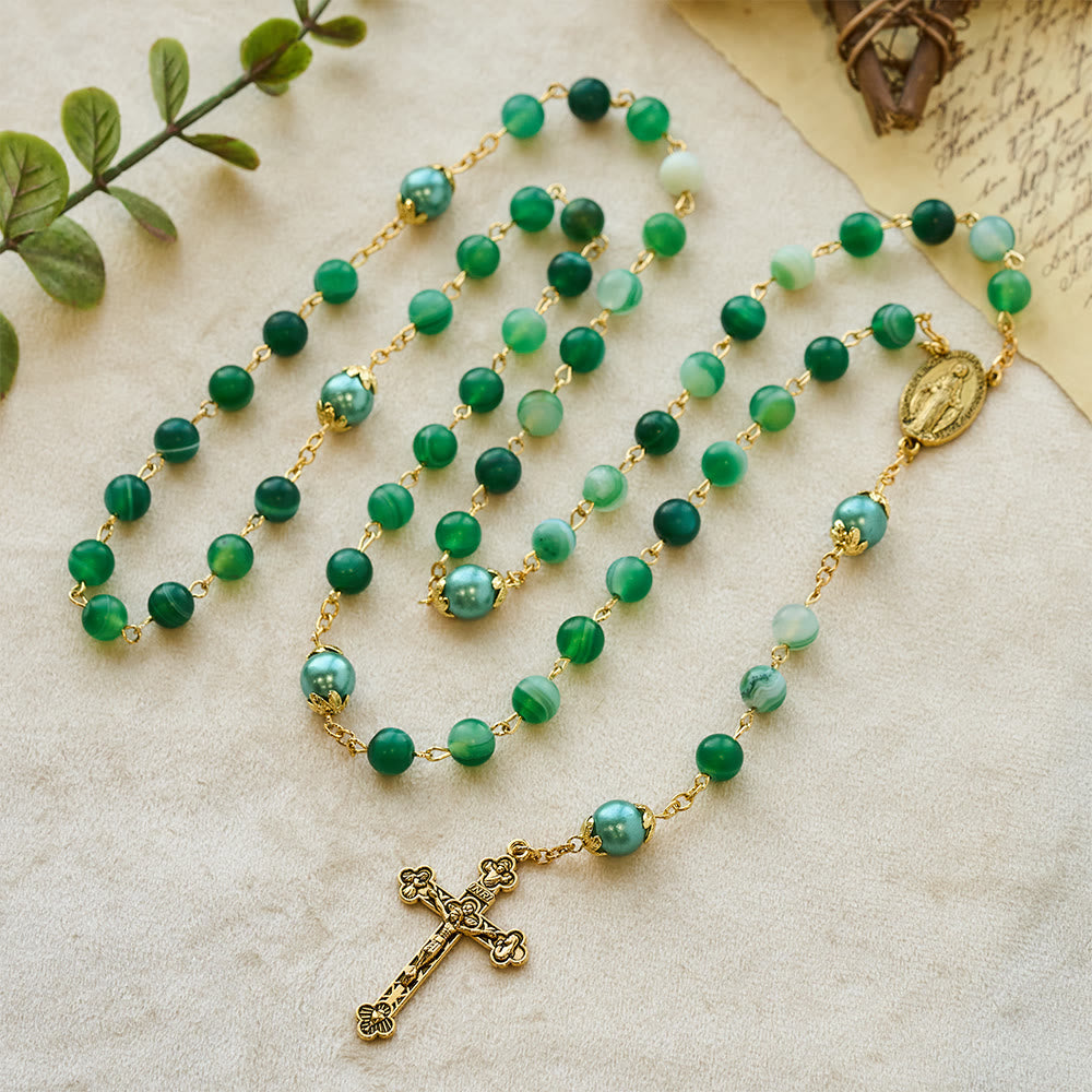 Rosenkranz mit Wundermedaille und Kruzifix von Christianartworkshop, 6 mm rund, grün, aus Kristalllegierung - image 4