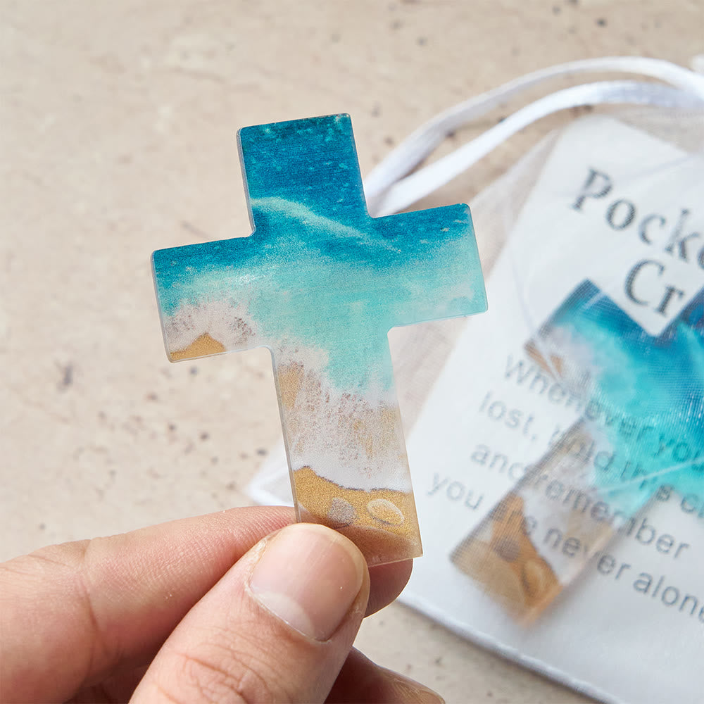 Christianartworkshop Acryl-Taschenkreuz mit Strandmotiv: Sanfte Hoffnung für den Alltag - image 1