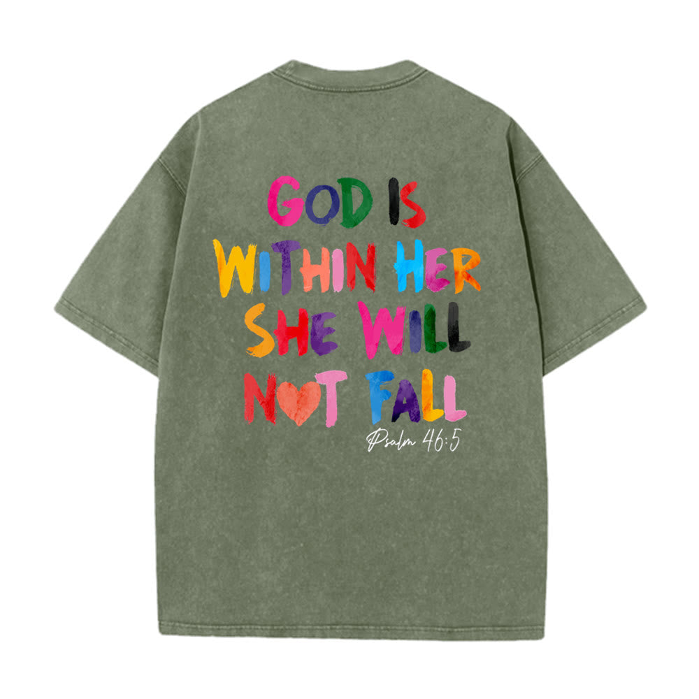 Christianartworkshop Gott ist in ihr, sie wird nicht fallen Unisex-T-Shirt (vorgewaschen) - Armeegrün - 4XL - image 15