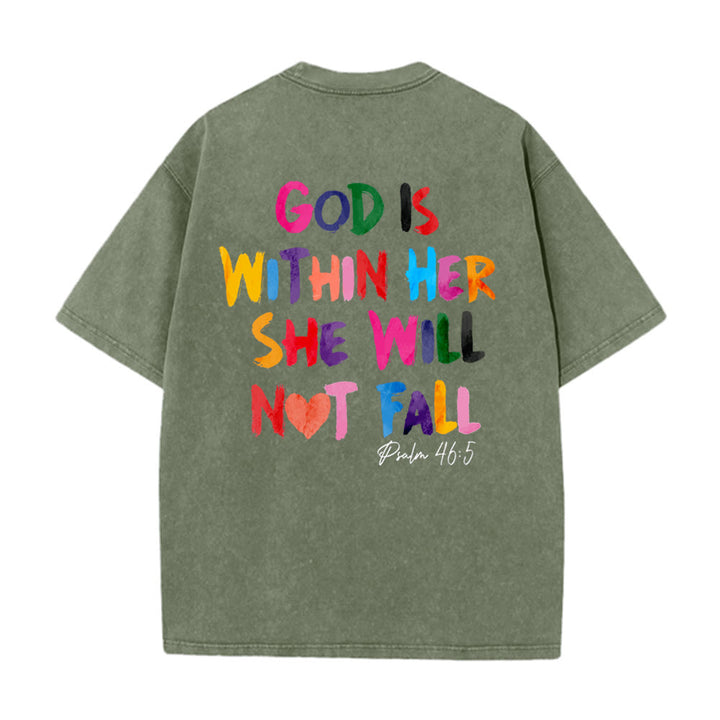 Christianartworkshop Gott ist in ihr, sie wird nicht fallen Unisex-T-Shirt (vorgewaschen) - Armeegrün - 4XL - image 15