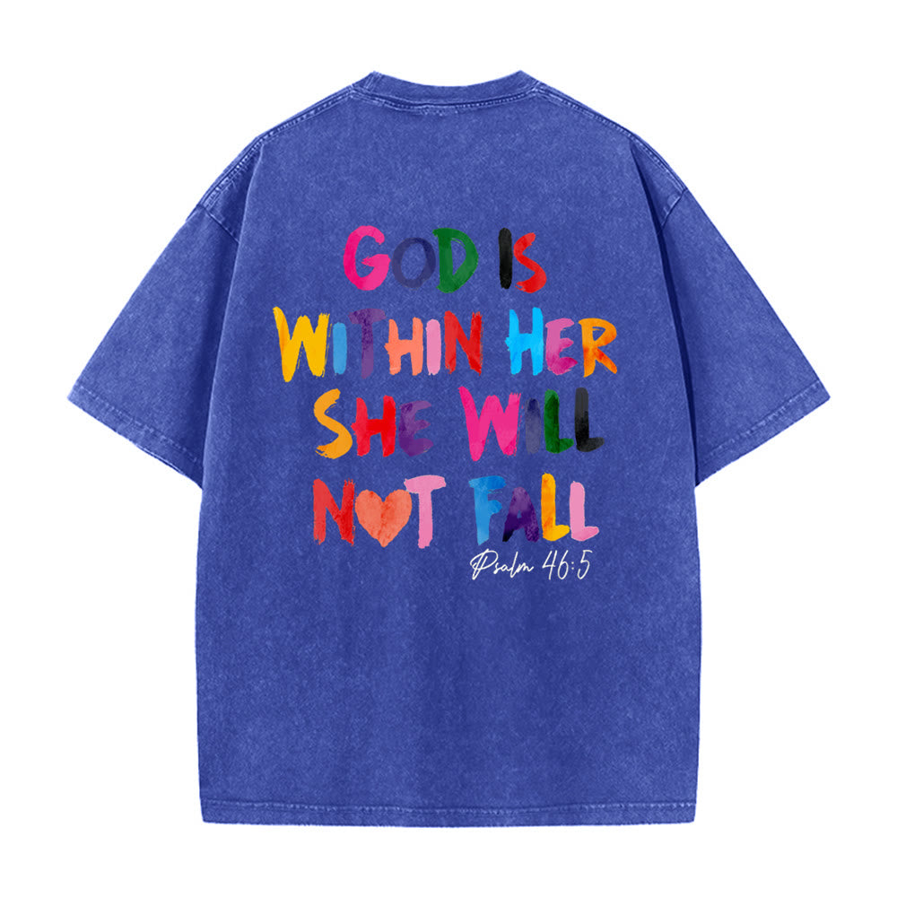 Christianartworkshop Gott ist in ihr, sie wird nicht fallen Unisex-T-Shirt (vorgewaschen) - Blau - 4XL - image 6