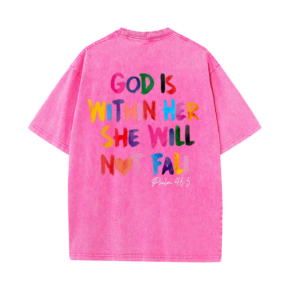 Christianartworkshop Gott ist in ihr, sie wird nicht fallen Unisex-T-Shirt (vorgewaschen) - Rosa - 4XL - image 9