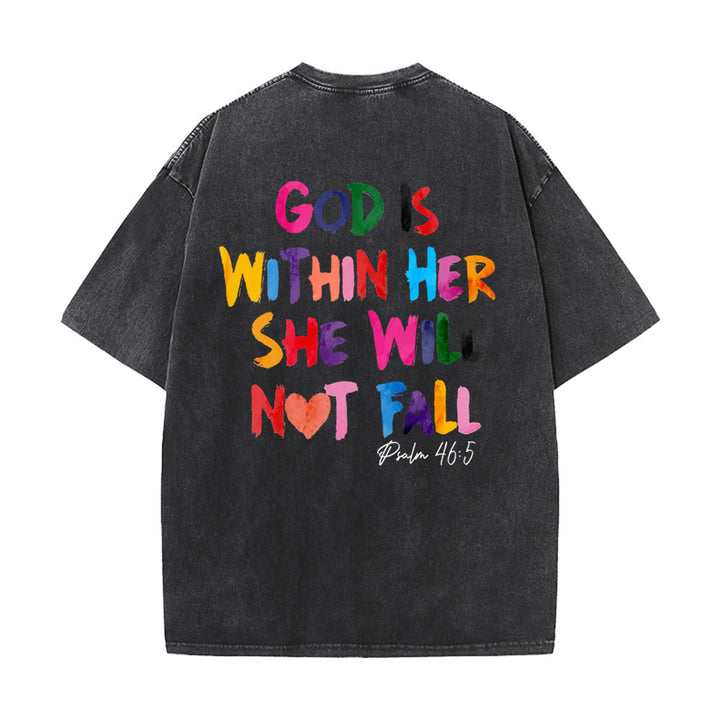 Christianartworkshop Gott ist in ihr, sie wird nicht fallen Unisex-T-Shirt (vorgewaschen) - Schwarz - 4XL - image 4