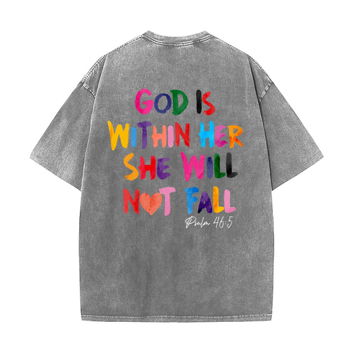 Christianartworkshop Gott ist in ihr, sie wird nicht fallen Unisex-T-Shirt (vorgewaschen) - Grau - 4XL - image 17