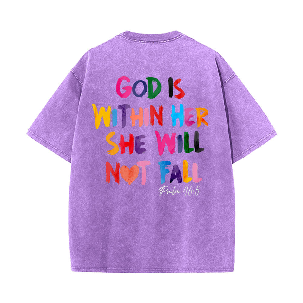 Christianartworkshop Gott ist in ihr, sie wird nicht fallen Unisex-T-Shirt (vorgewaschen) - Lila - 4XL - image 11
