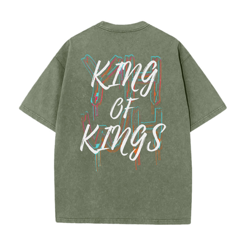 Christianartworkshop King Of Kings Unisex Washed T-Shirt - Armeegrün - 4XL - image 12