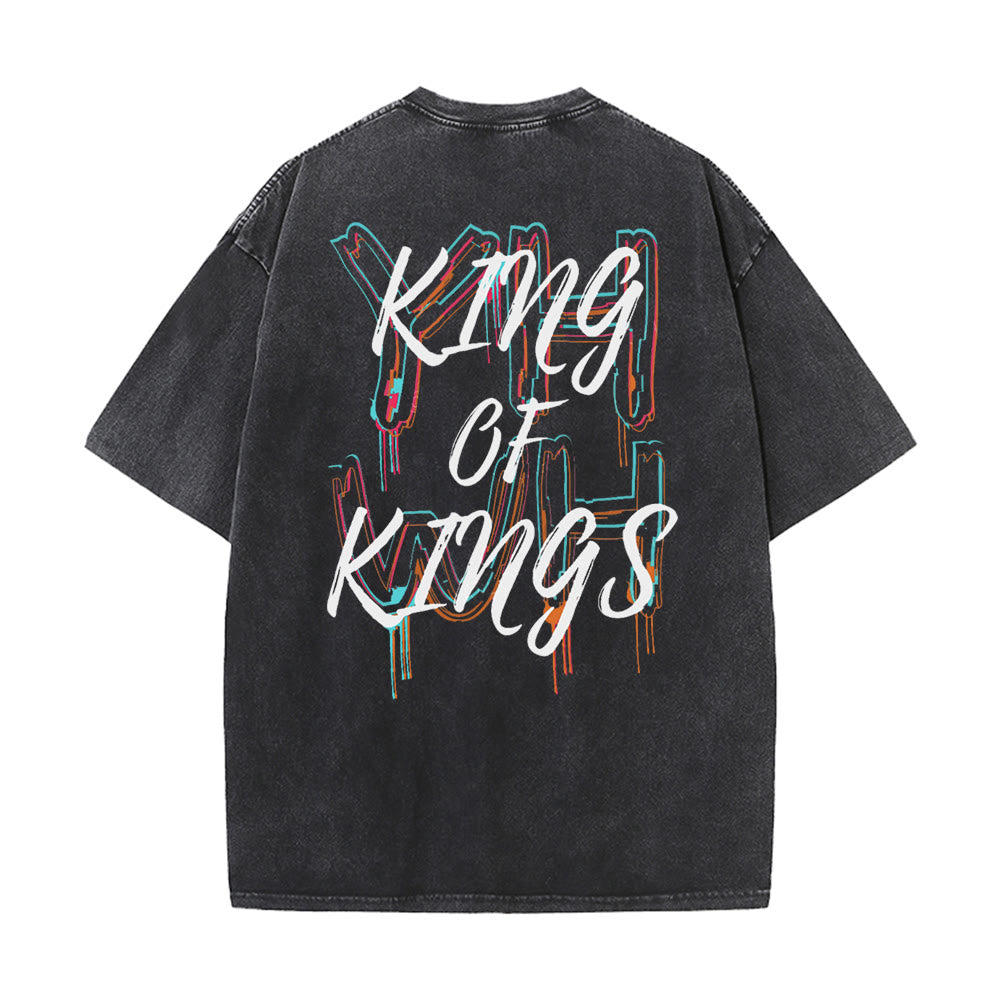 Christianartworkshop King Of Kings Unisex Washed T-Shirt - Schwarz - 4XL - image 0