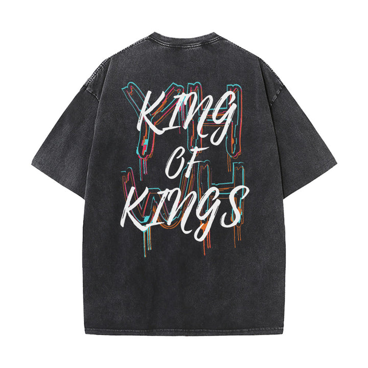Christianartworkshop King Of Kings Unisex Washed T-Shirt - Schwarz - 4XL - image 0