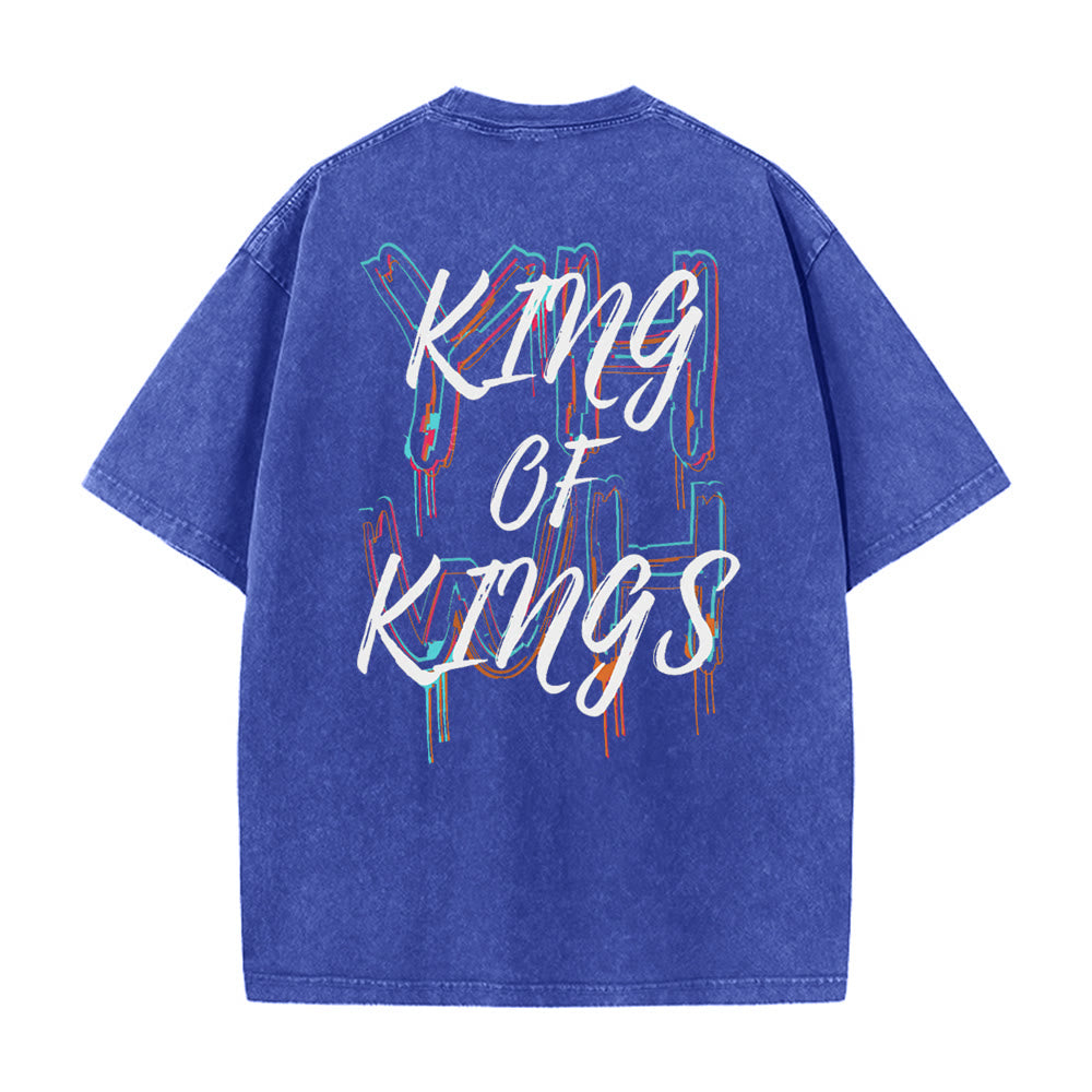 Christianartworkshop King Of Kings Unisex Washed T-Shirt - Blau - 4XL - image 4