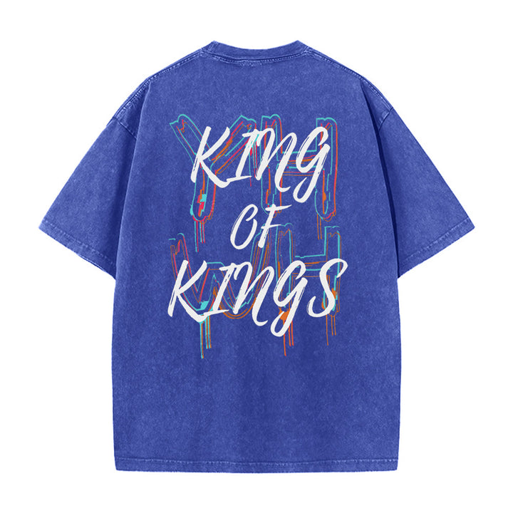Christianartworkshop King Of Kings Unisex Washed T-Shirt - Blau - 4XL - image 4