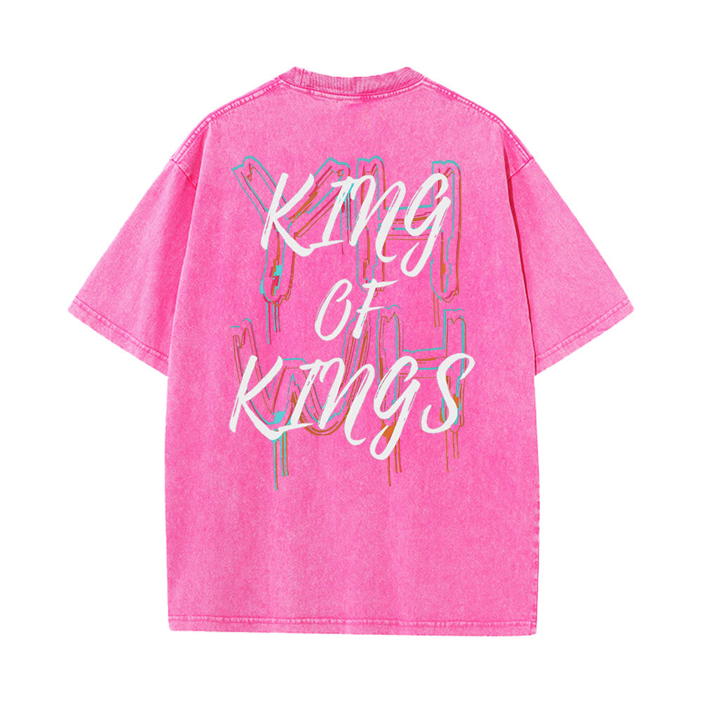 Christianartworkshop King Of Kings Unisex Washed T-Shirt - Rosa - 4XL - image 6