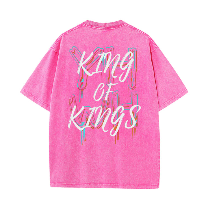 Christianartworkshop King Of Kings Unisex Washed T-Shirt - Rosa - 4XL - image 6