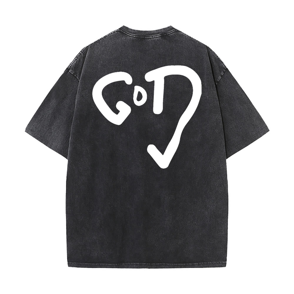 Christianartworkshop Gott Herz Unisex gewaschenes T-Shirt - Schwarz - 4XL - image 4