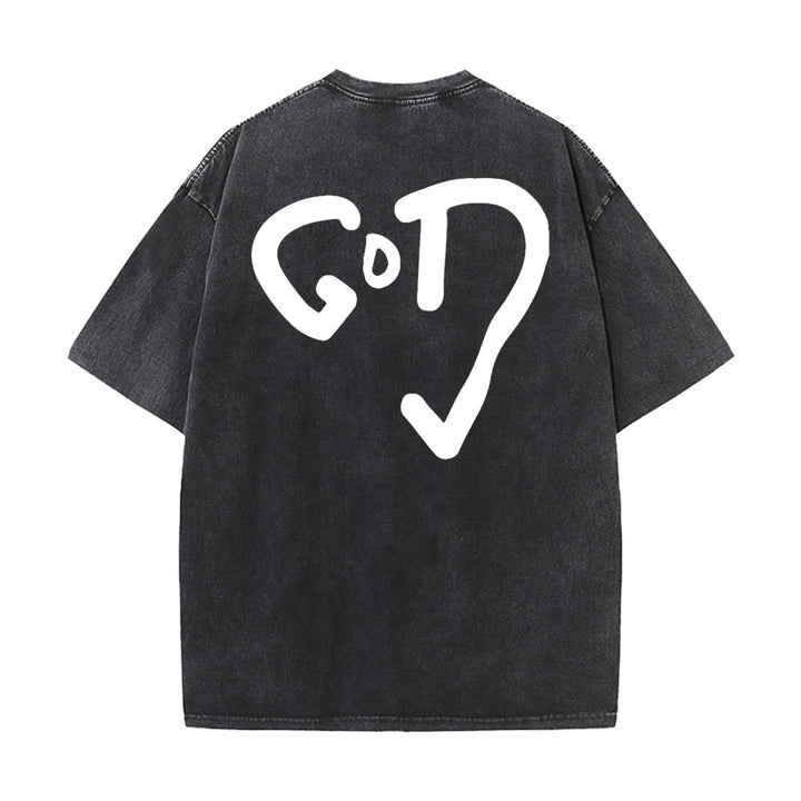 Christianartworkshop Gott Herz Unisex gewaschenes T-Shirt - Schwarz - 4XL - image 4