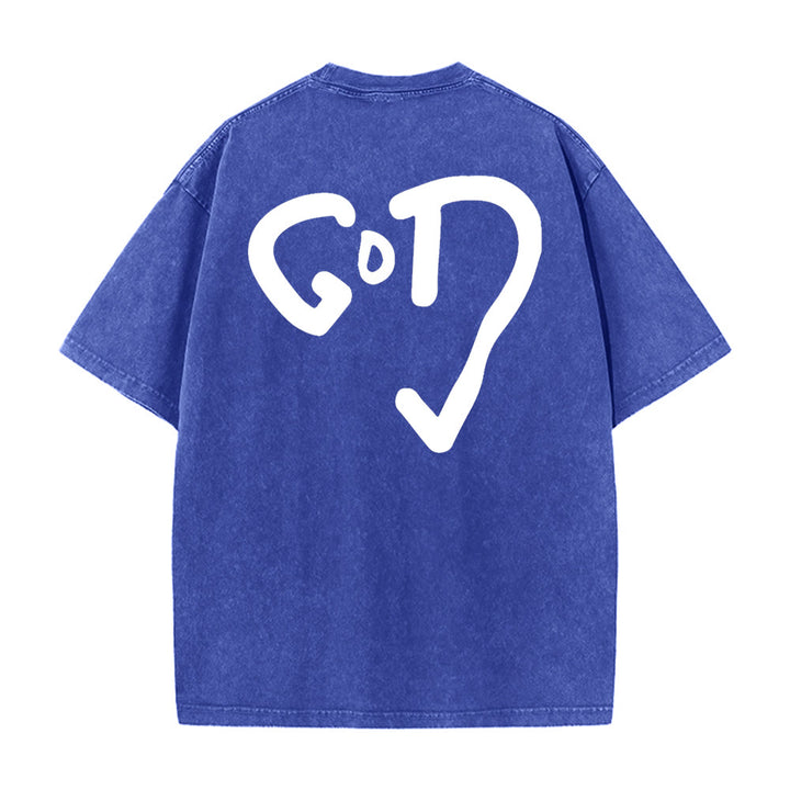 Christianartworkshop Gott Herz Unisex gewaschenes T-Shirt - Blau - 4XL - image 6