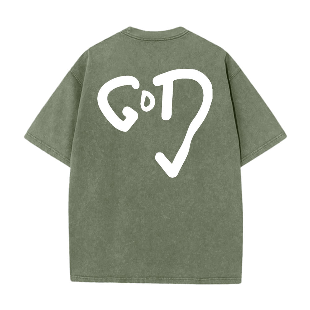 Christianartworkshop Gott Herz Unisex gewaschenes T-Shirt - Armeegrün - 4XL - image 12