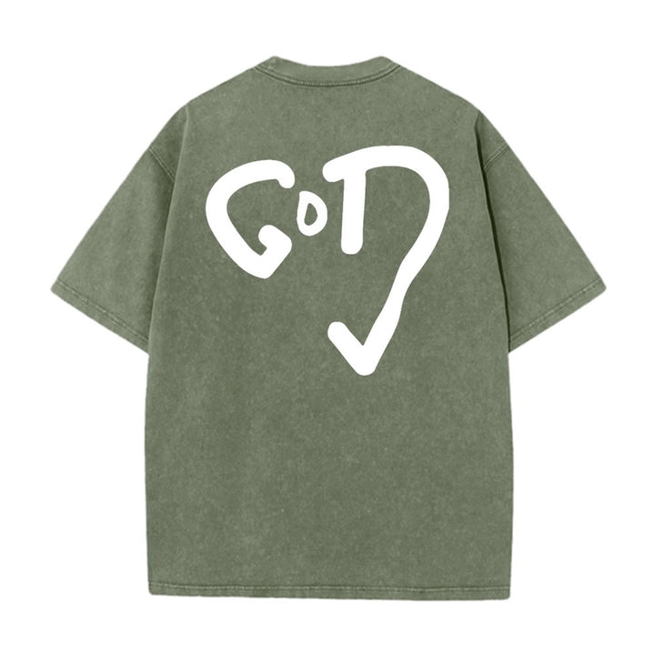 Christianartworkshop Gott Herz Unisex gewaschenes T-Shirt - Armeegrün - 4XL - image 12