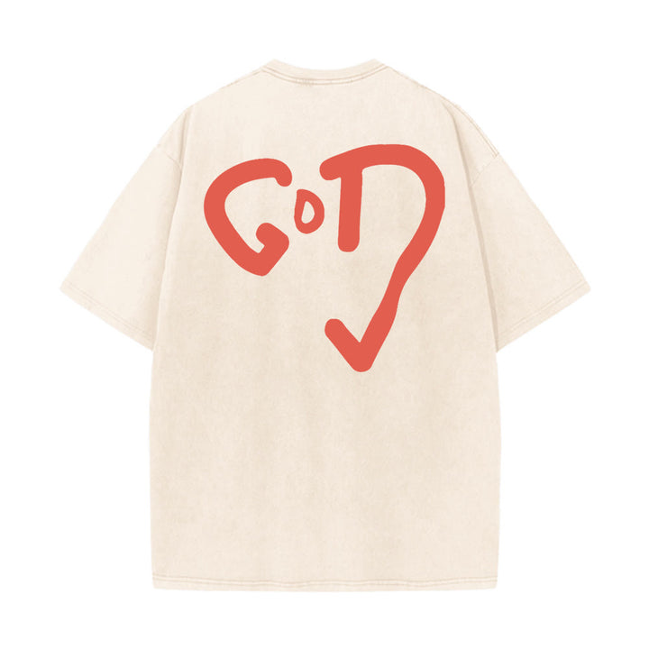 Christianartworkshop Gott Herz Unisex gewaschenes T-Shirt - Beige - 4XL - image 2