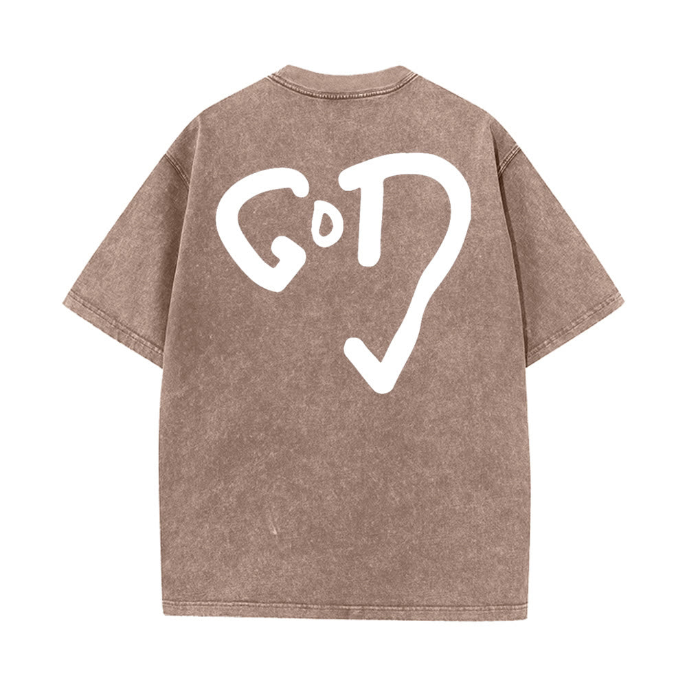Christianartworkshop Gott Herz Unisex gewaschenes T-Shirt - Khaki - 4XL - image 10