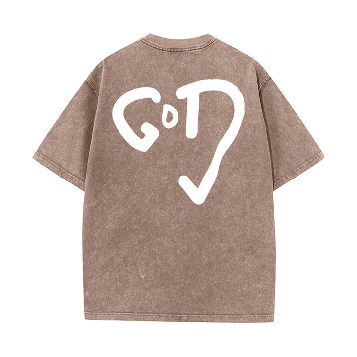 Christianartworkshop Gott Herz Unisex gewaschenes T-Shirt - Khaki - 4XL - image 10