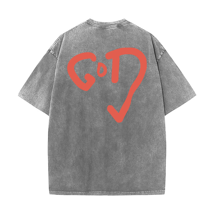Christianartworkshop Gott Herz Unisex gewaschenes T-Shirt - Grau - 4XL - image 14