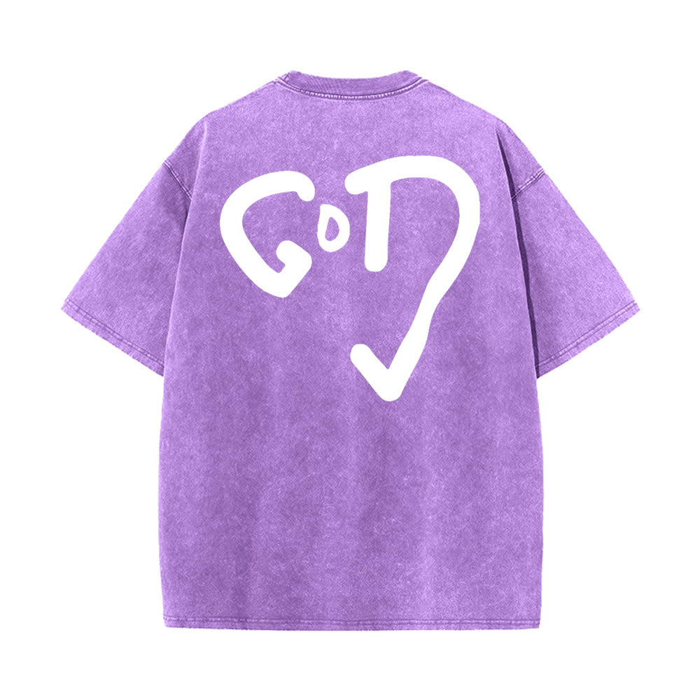 Christianartworkshop Gott Herz Unisex gewaschenes T-Shirt - Lila - 4XL - image 0